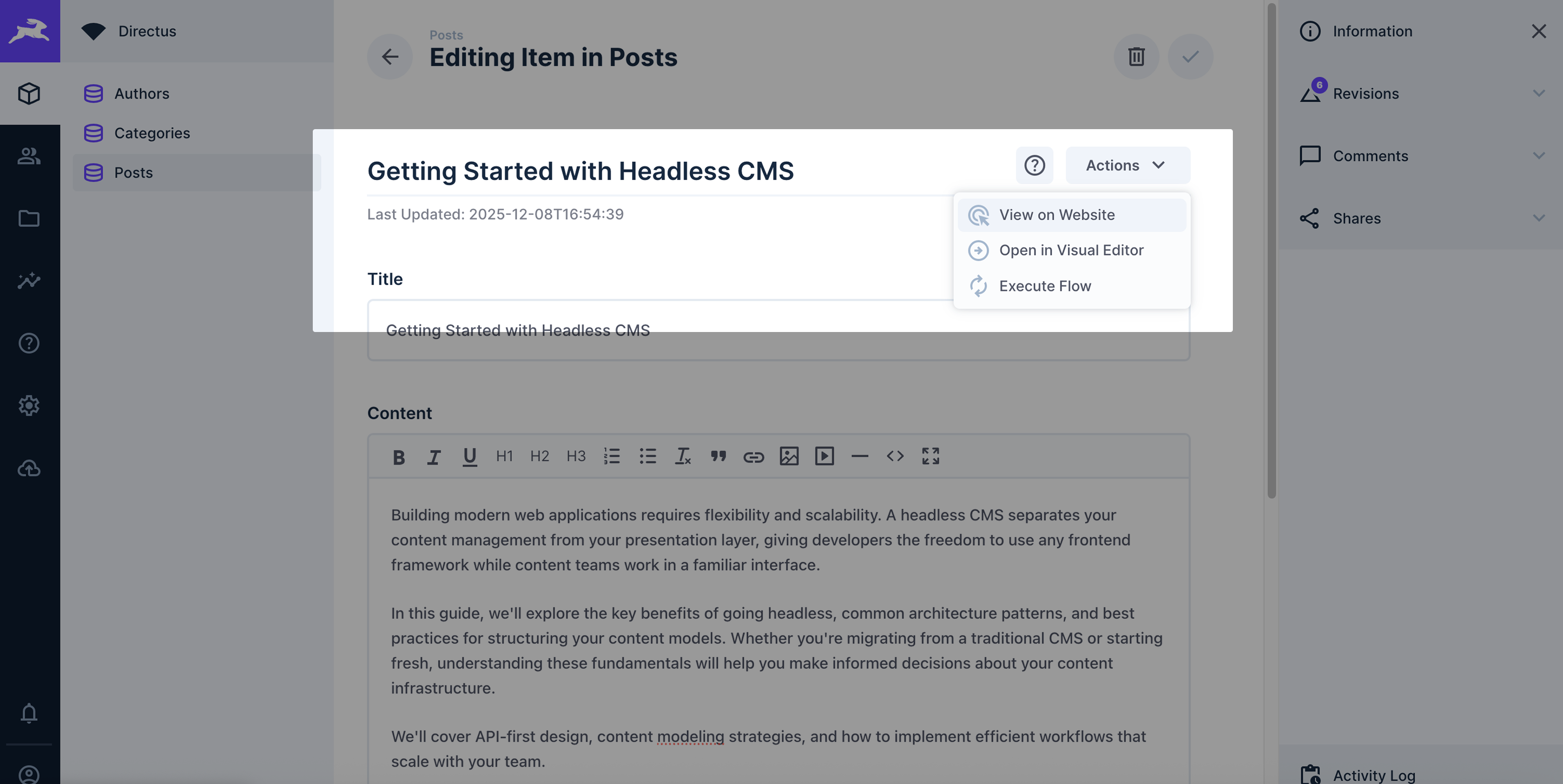 header interface showing help text and action buttons